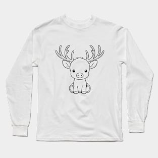 Cute Baby Elk Animal Outline Long Sleeve T-Shirt